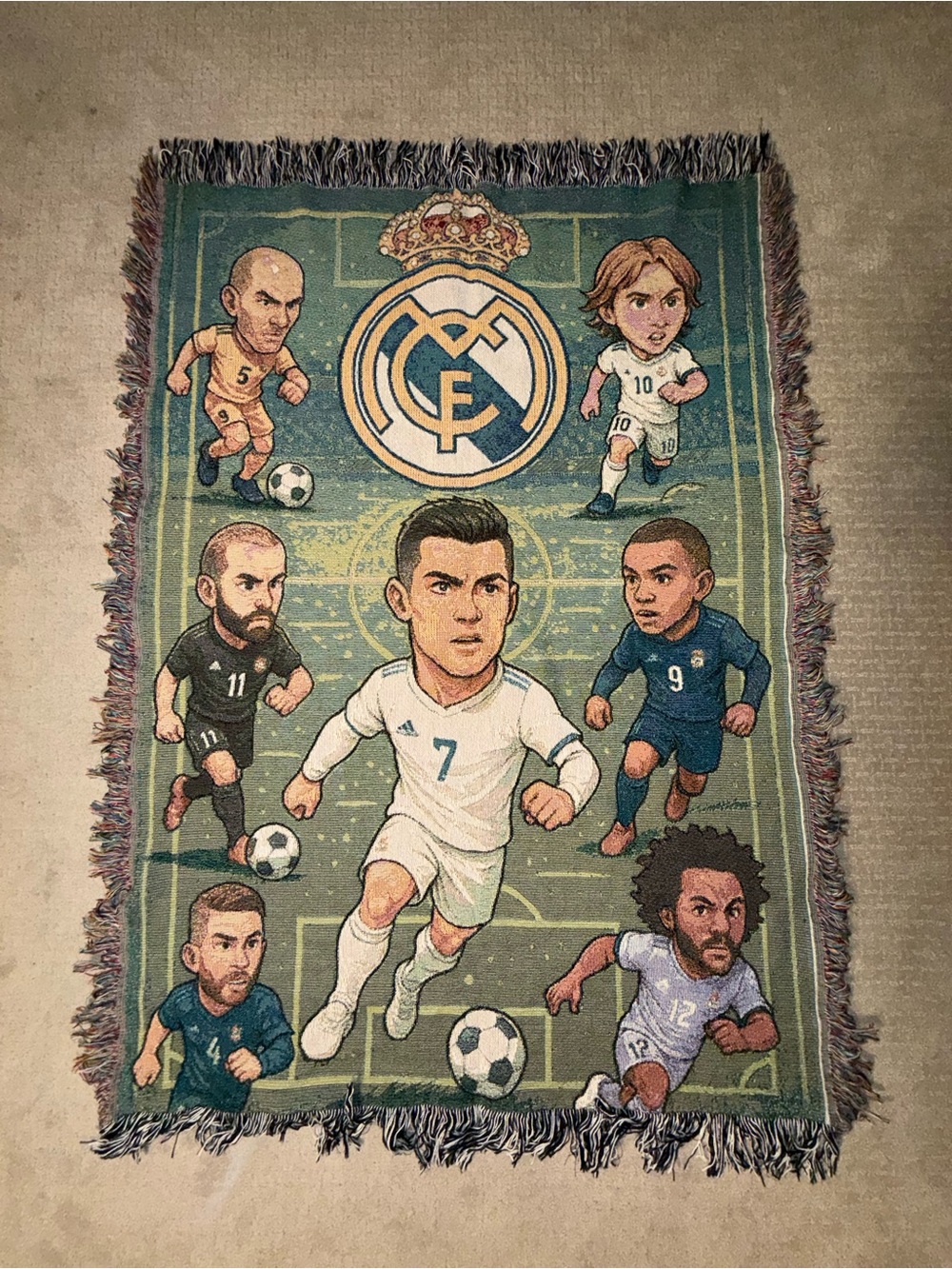 Real Madrid FC cartoon style throw blanket